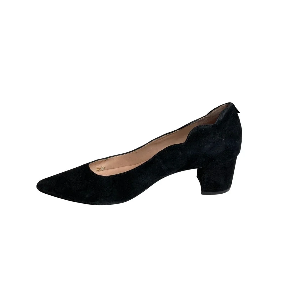 Kate Spade‎ Womens Mindi Black Suede Scalloped Block Heel Pumps Size 7.5 Classic